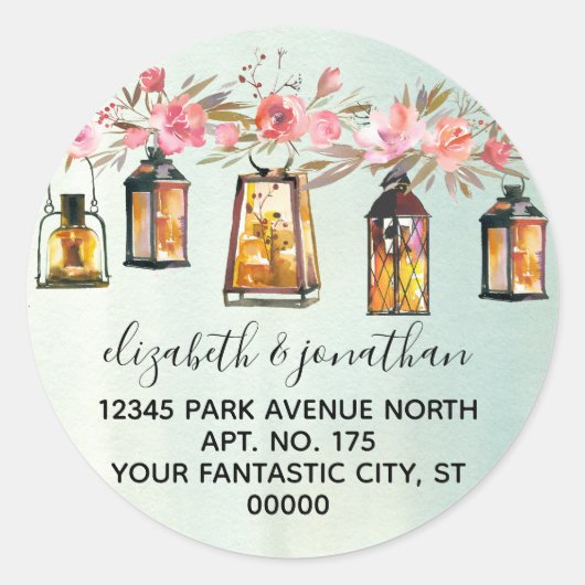 サンゴバラフローラグリーンウォーター色差出人住所 ラウンドシール (正面)