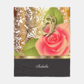 サンゴバラフローラデザインとDIY文字 フリースブランケット (正面)