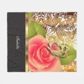 サンゴバラフローラデザインとDIY文字 フリースブランケット (正面(横))