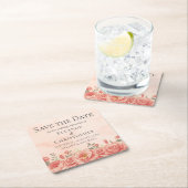 サンゴバラロマンチック桃フローラ保存日付 スクエアペーパーコースター (インサイチュ)