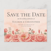 サンゴバラロマンチック桃フローラ保存日付 案内ポストカード (正面)
