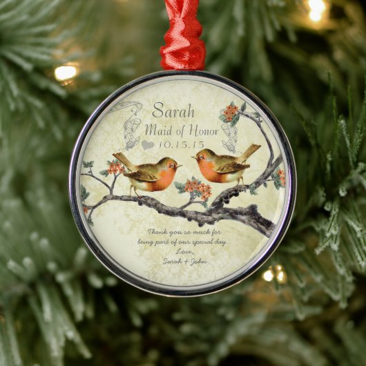 サンゴバラヴィンテージバードメイド・オブ・オーナー(花嫁付き添い人)オーナメント メタルオーナメント (ツリー)