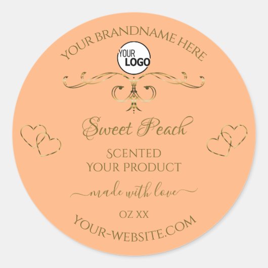 サンゴバラ製品ラベル金ゴールド華美ハートロゴ ラウンドシール (正面)