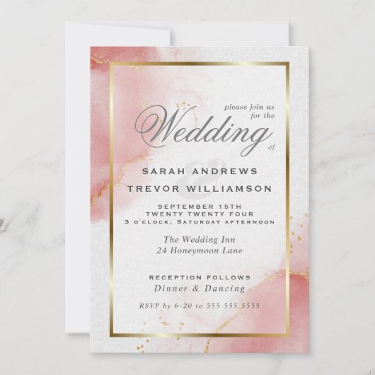 サンゴバラ金ゴールド抽象芸術マーリーウォーター色 招待状 (正面)