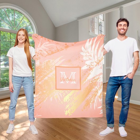 サンゴバラ金ゴールド熱帯性ヤシ離れの木 フリースブランケット