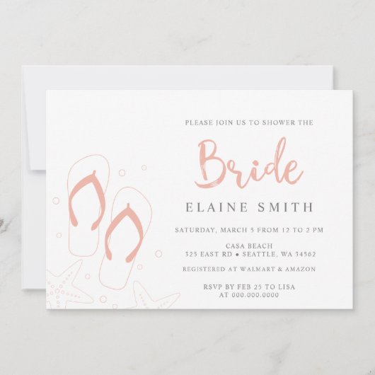 サンゴビーチサンダルサマービーチブライダルシャワー 招待状 (正面)