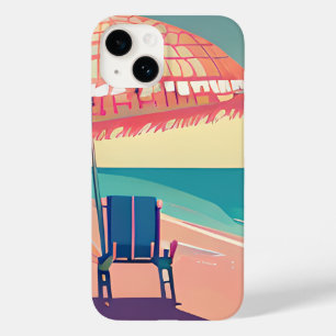 サンゴビーチ椅子、傘、ティール（緑がかった色）ビーチ Case-Mate iPhone 14ケース