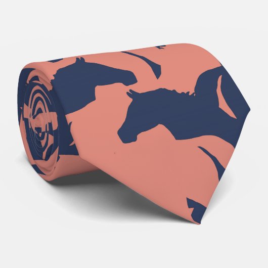 サンゴピンクとネイビーブルーの馬の群れ ネクタイ (ロール)