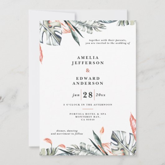 サンゴピンクと熱帯の葉結婚の葉 (正面)