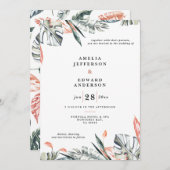 サンゴピンクと熱帯の葉結婚の葉 (正面/裏面)