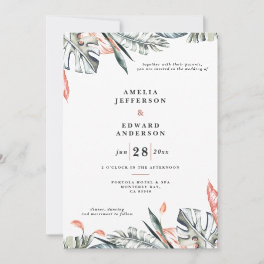 サンゴピンクと熱帯の葉結婚の葉 (正面)