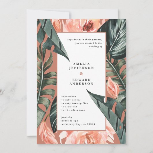 サンゴピンクと熱帯の葉結婚の葉 (正面)