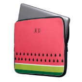 サンゴピンクと緑のストライプのメロンの実柄 ラップトップスリーブ (正面左)