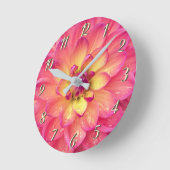 サンゴピンクのダリアの花 ラウンド壁時計 (傾斜)