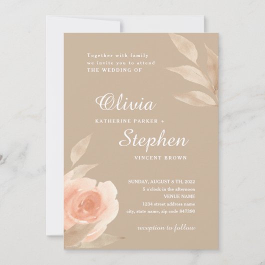 サンゴピンクのバラ。植物園フローラ結婚ズ 招待状 (正面)