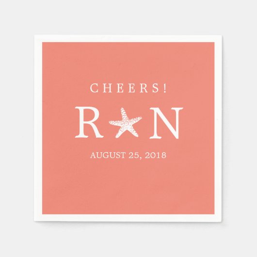 サンゴピンクのヒトデ | 結婚s スタンダードカクテルナプキン (正面)