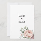 サンゴピンクのミント葉グリー結婚ズ花 招待状 (裏面)