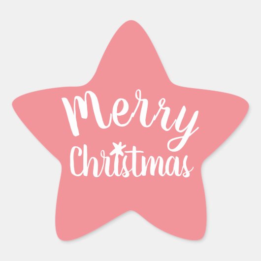 サンゴピンクのモダンなメリークリスマス 星シール (正面)