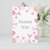 サンゴピンクの人魚をテーマにした誕生日パーティー サンキューカード (スタンド正面)