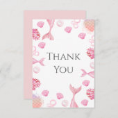 サンゴピンクの人魚をテーマにした誕生日パーティー サンキューカード (正面/裏面)