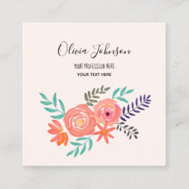サンゴピンクの水彩花束 スクエア名刺