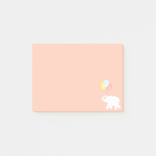 サンゴピンクの風船を持つホワイトエレファント ポストイット (正面)