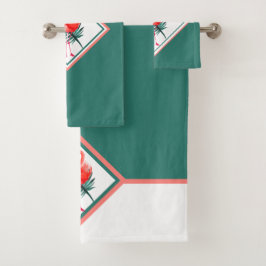 サンゴピンクフラミンゴトロピカルグリーン バスタオルセット