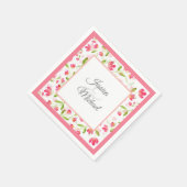 サンゴピンク水彩花茎模様 スタンダードカクテルナプキン (角)