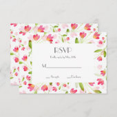 サンゴピンク水彩花茎模様 出欠カード (正面/裏面)