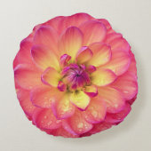 サンゴピンク黄色のダリア《植物》百日草花 ラウンドクッション (裏面)