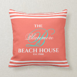 サンゴファミリーモノグラムターコイズカラーイニシャル クッション