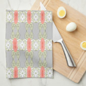サンゴファンシーグレイと白のキッチンタオル キッチンタオル (四つ折り)