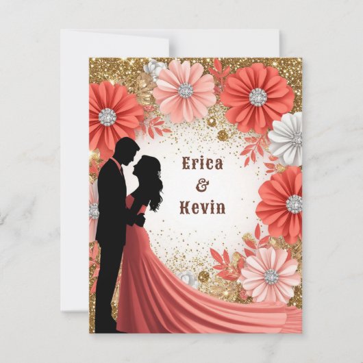 💍 サンゴフラワーモチーフ ゴールド 結婚指輪💍 出欠カード (正面)