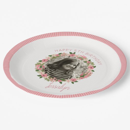 サンゴフローラパーソナライズされたリース付/写真 ペーパープレート (アングル)