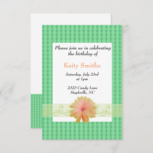 サンゴフローラ及びダイヤモンド誕生日招待状 招待状 (正面/裏面)