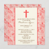 サンゴペイズリーベビーガールバプテスマイン 招待状 (正面/裏面)