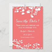 サンゴホワイトフラワー日付磁石を保存 マグネット招待状 (正面)