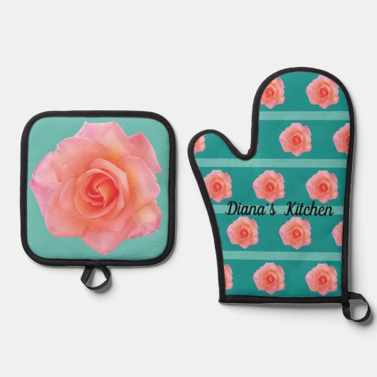 サンゴポップ・アートのバラ 鍋つかみ&鍋敷きセット (正面)