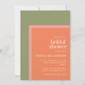 サンゴモダンとグリーンの幾何学的ブライダルシャワー 招待状 (正面)