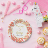 サンゴモダンと金ゴールドのトロピ葉カル結婚と ペーパープレート (パーティー)