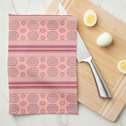 サンゴモダンパターン（の模様が）あるサンゴ キッチンタオル (四つ折り)