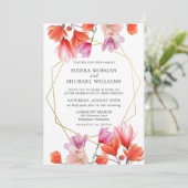 サンゴモダンフローラ金ゴールド幾何結婚の 招待状 (スタンド正面)