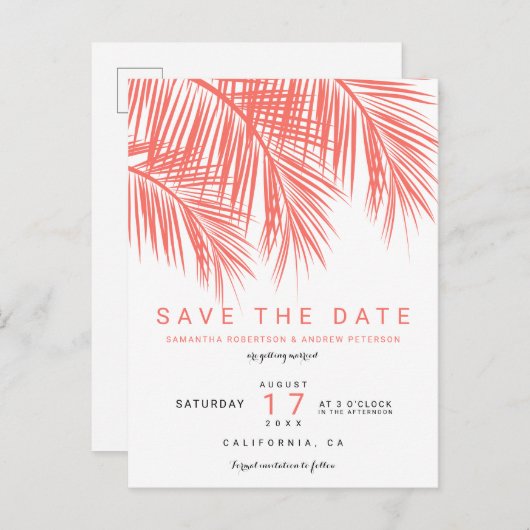 サンゴモダンヤシエレガントの木は日付を保存 案内ポストカード (正面/裏面)