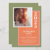 サンゴモダン及びグリーン幾何学卒業パーティー 招待状 (正面/裏面)