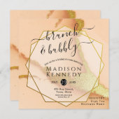 サンゴモダン抽象芸術ブランチウェディングシャワー 招待状 (正面/裏面)