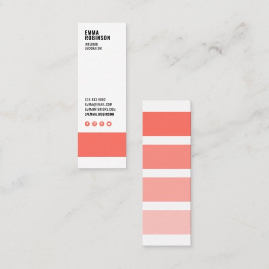 サンゴモダン白インテリアデコレータ絵を描見本 スキニー名刺 (正面/裏面)