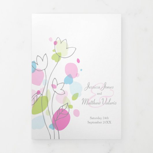 サンゴモダン赤紙吹雪花結婚花びら 三つ折りプログラム (カバー)