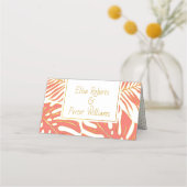 サンゴモダン離れのトロピカル結婚的な折り畳みエスコート プレイスカード (裏面)