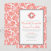 サンゴモノグラムダマスクウェディング招待状 招待状 (正面/裏面)