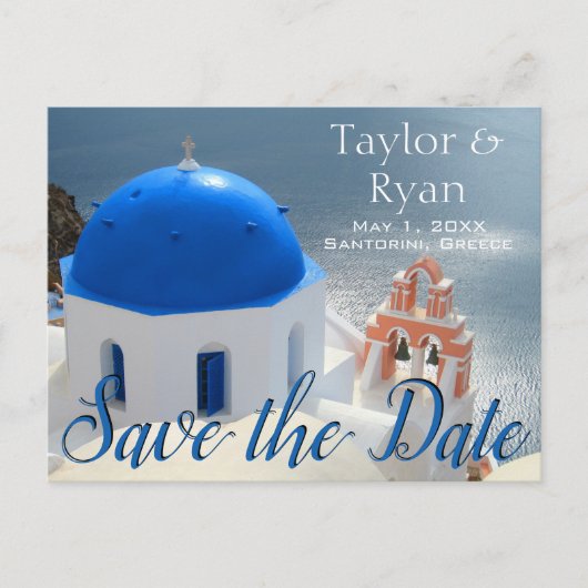 サンゴリーニの教会 - 午後の太陽に照らされて インビテーションポストカード (正面)